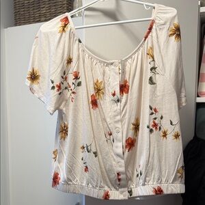Reitmans White Blouse with Red and Yellow Floral